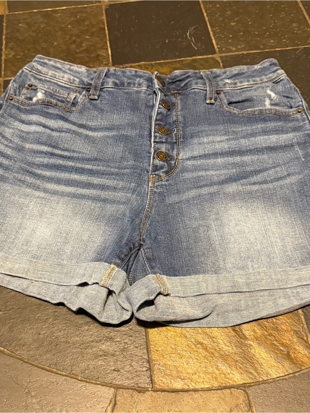 Time and Tru Light Blue Roll-Cuff Button-Front Denim Shorts